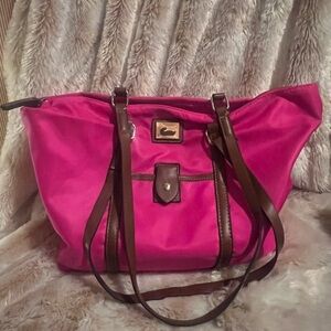 Dooney & Bourke Fuchsia Tote with Chocolate Straps